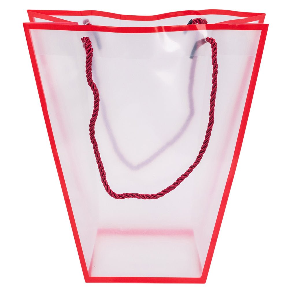 Pungă trapez din plastic cu mânere din sfoară - roșu (set 10 buc) 26x24x12cm - CraftUp