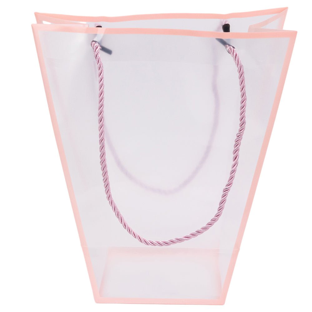 Pungă trapez din plastic cu mânere din sfoară - roz (set 10 buc) 26x24x12cm - CraftUp