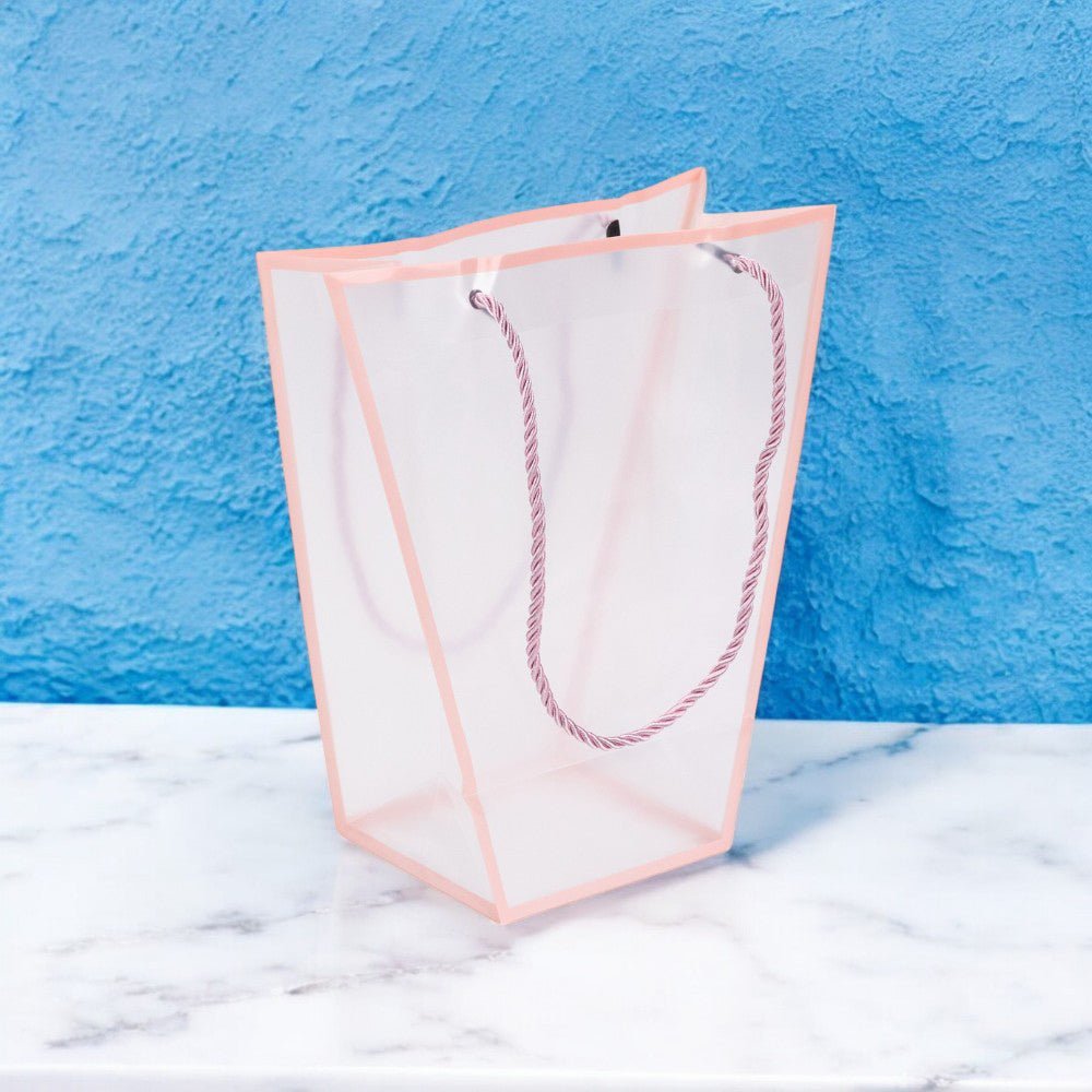 Pungă trapez din plastic cu mânere din sfoară - roz (set 10 buc) 26x24x12cm - CraftUp