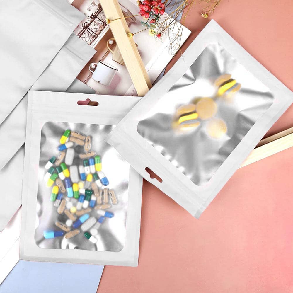 Pungi aluminiu cu fereastră și agățătoare - alb (set 100 buc) - CraftUp