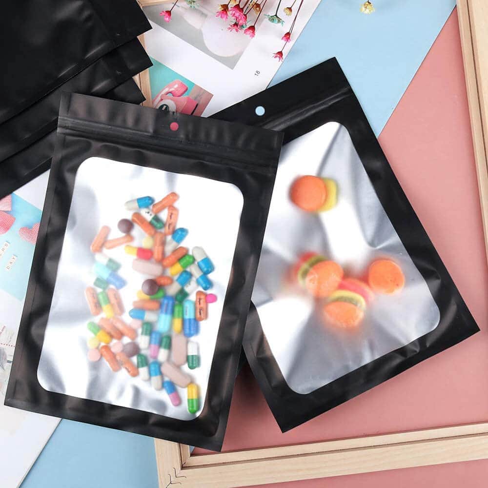 Pungi aluminiu cu fereastră și agățătoare - negru (set 100 buc) - CraftUp