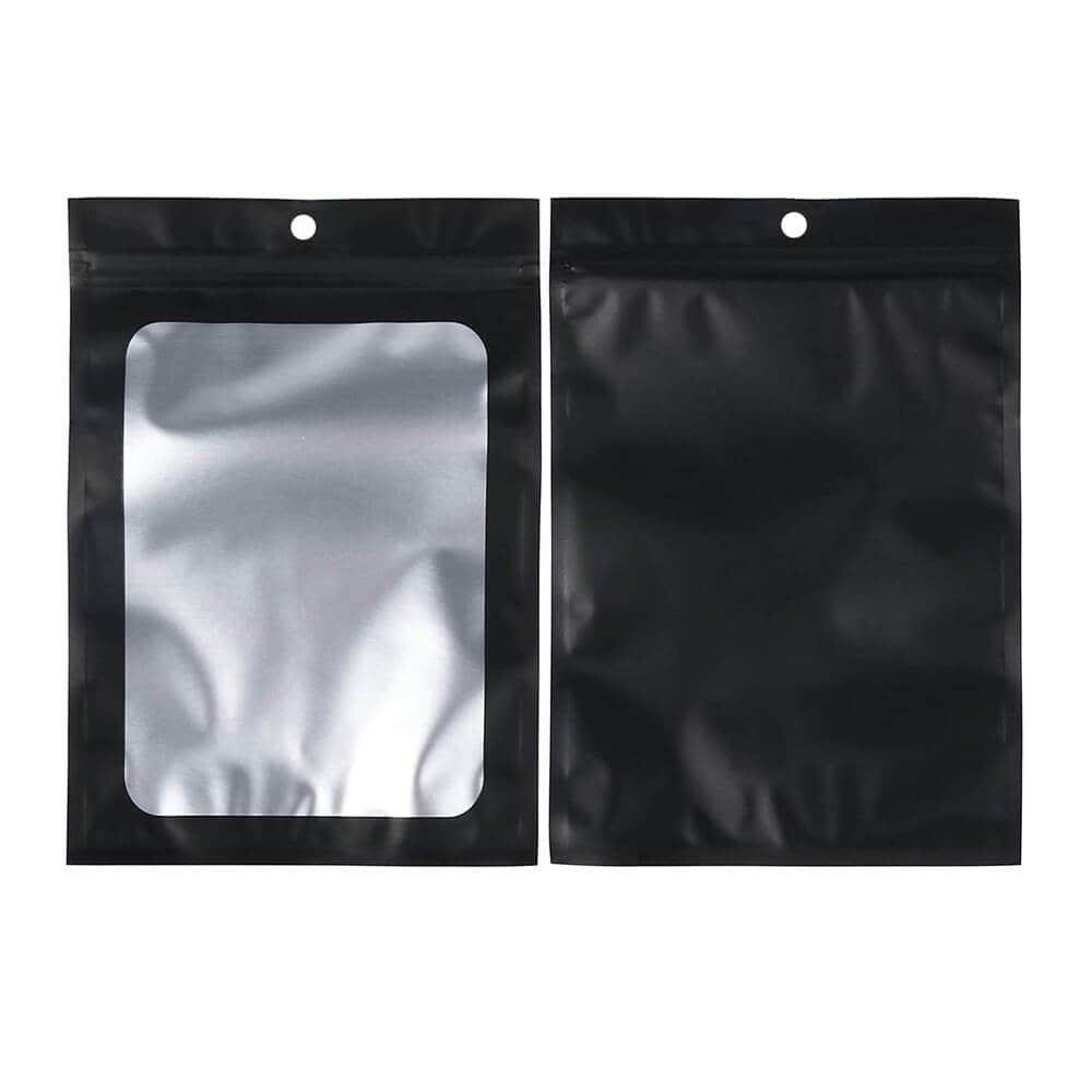 Pungi aluminiu cu fereastră și agățătoare - negru (set 100 buc) - CraftUp