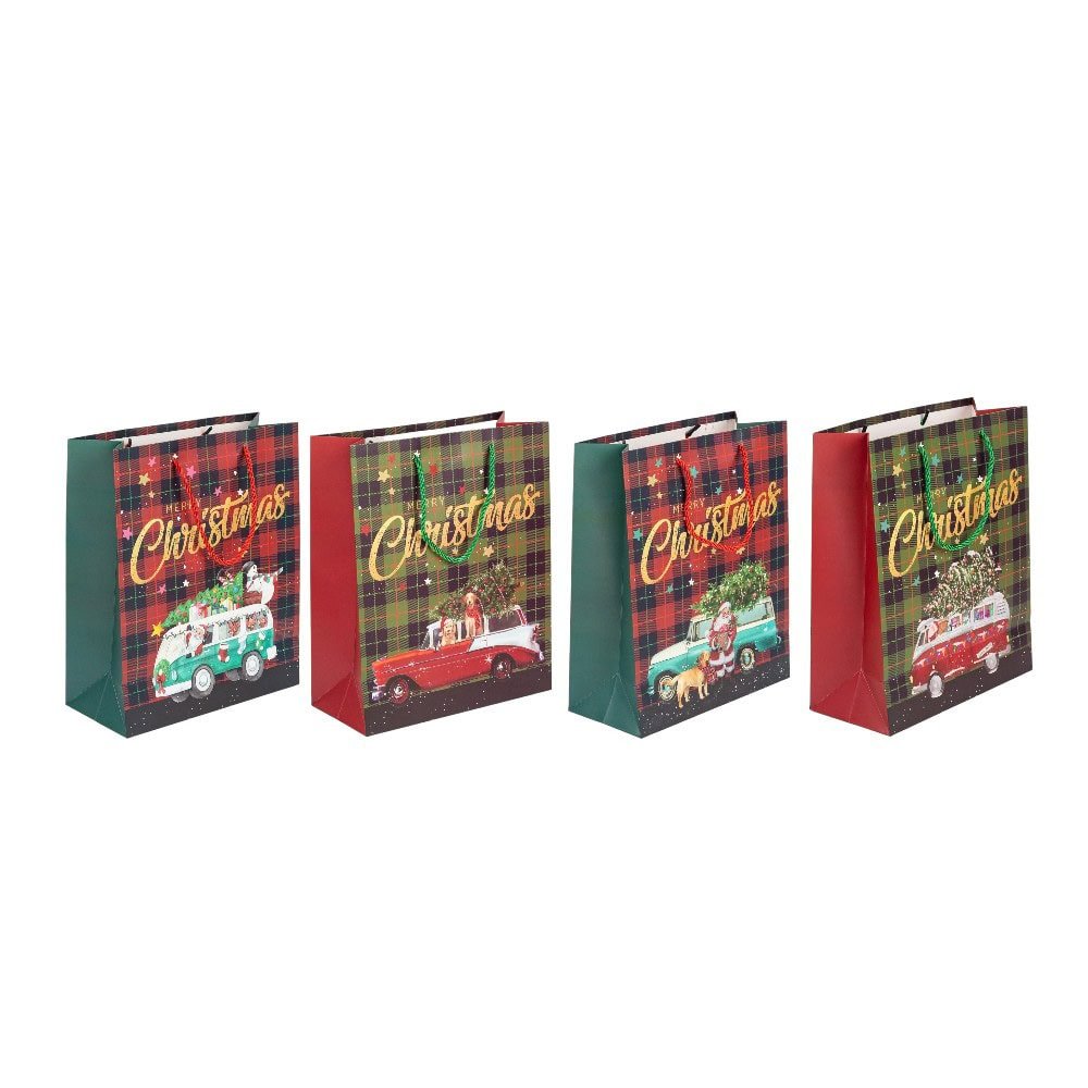 Pungi cadou Crăciun fericit mix 4 tipare diferite - model 9 (set 12 buc) - CraftUp