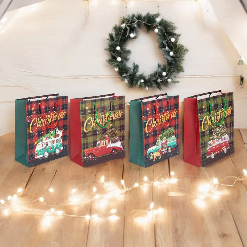 Pungi cadou Crăciun fericit mix 4 tipare diferite - model 9 (set 12 buc) - CraftUp