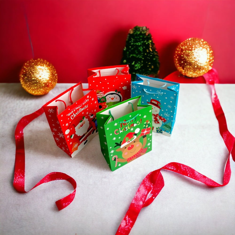 Pungi cadou Crăciun mix 4 modele - model 5 Prietenii Moșului (set 12 buc) - CraftUp