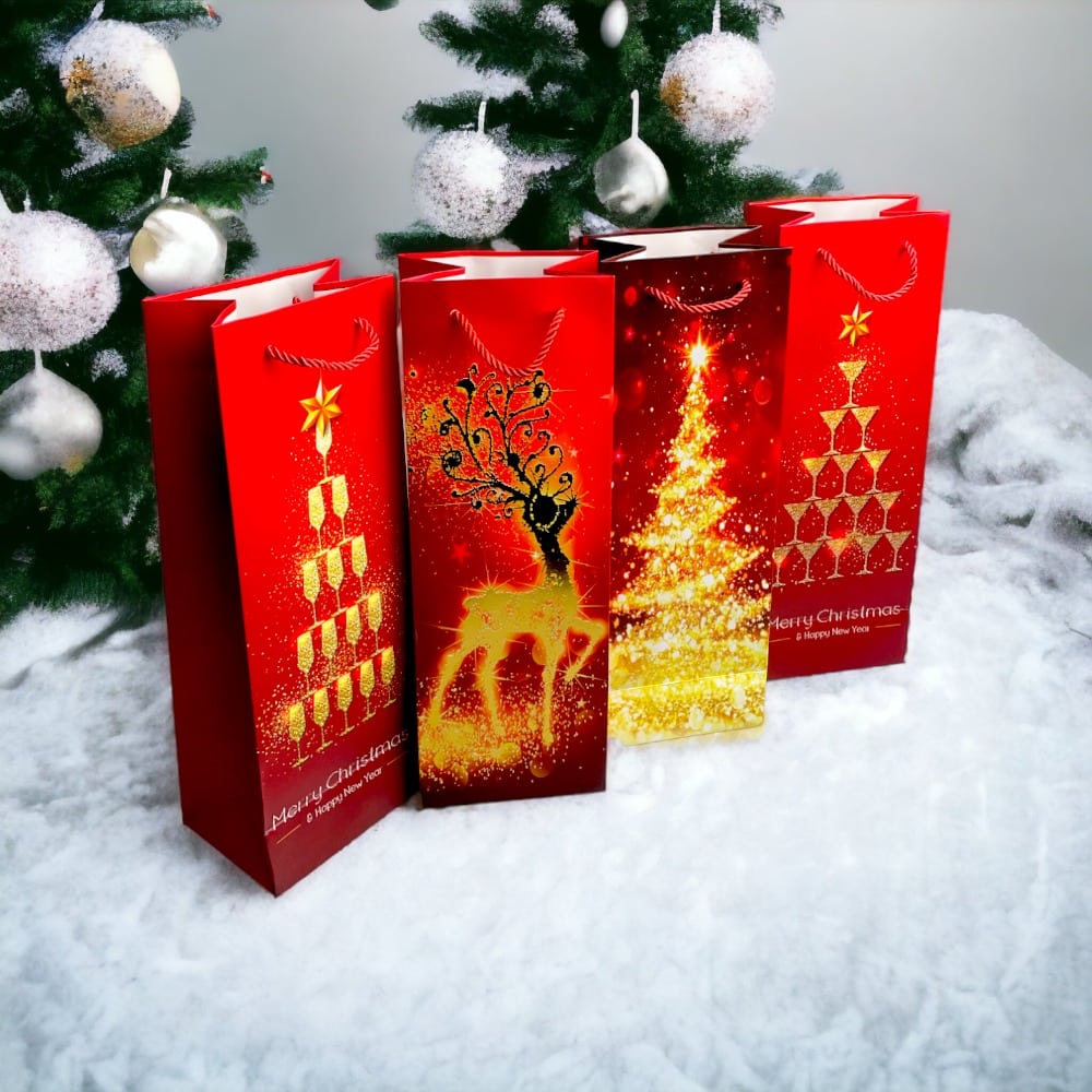 Pungi cadou Crăciun pentru sticle 35x10x12cm (set 12 buc) - CraftUp