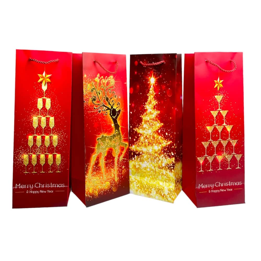 Pungi cadou Crăciun pentru sticle 35x10x12cm (set 12 buc) - CraftUp