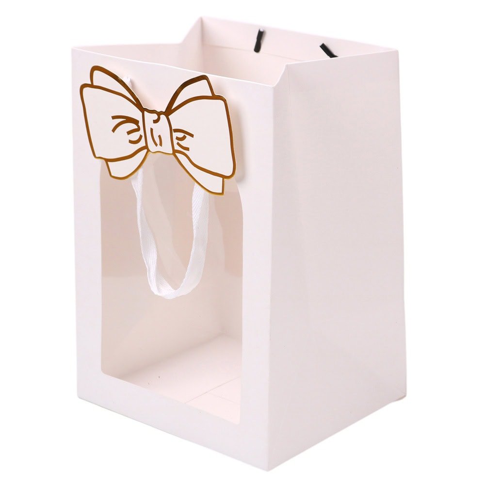 Pungi cadou cu fereastră și fundă - alb (set 12 buc) - CraftUp