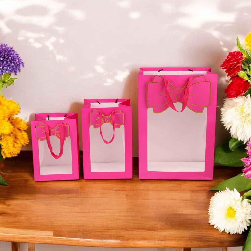 Pungi cadou cu fereastră și fundă - mov (set 12 buc) - CraftUp