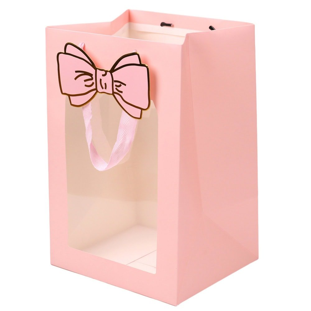 Pungi cadou cu fereastră și fundă - roz (set 12 buc) - CraftUp