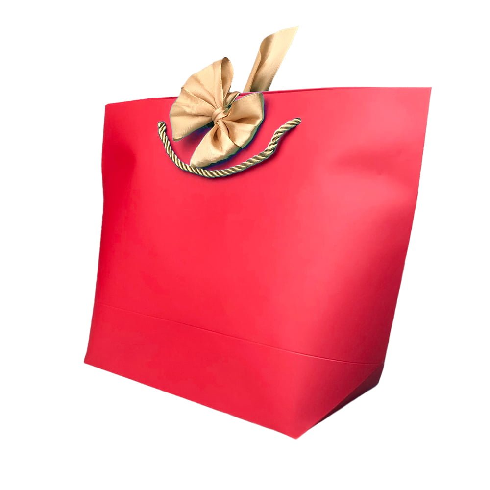 Pungi cadou cu mâner și fundă aurie - roșu (set 12 buc) - CraftUp