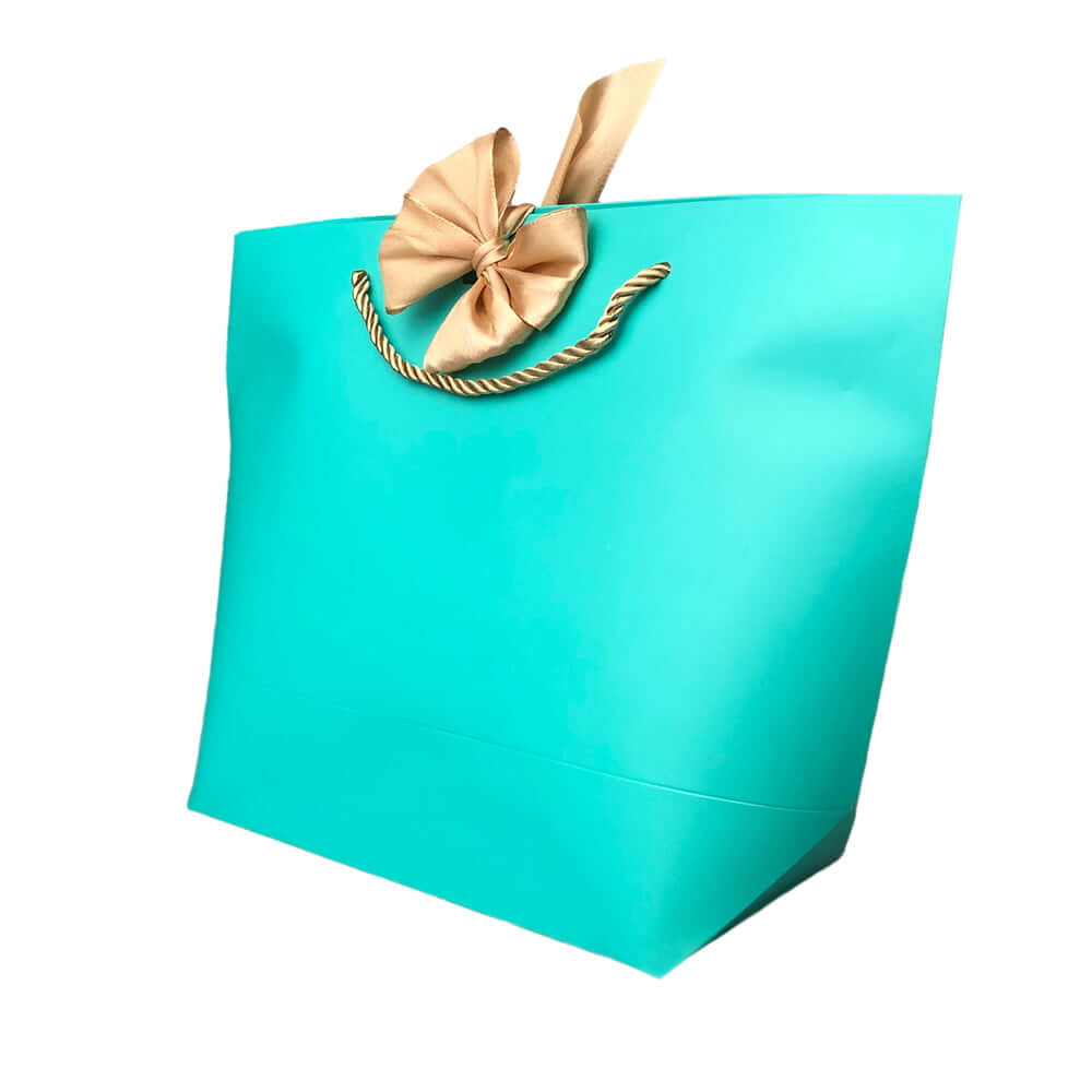 Pungi cadou cu mâner și fundă aurie - turcoaz (set 12 buc) - CraftUp