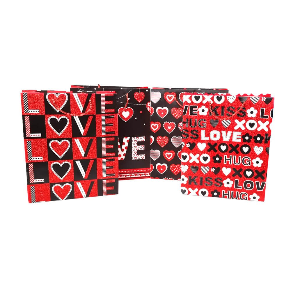 Pungi cadou cu sclipici mix 4 modele - Love (set 12 buc) - CraftUp