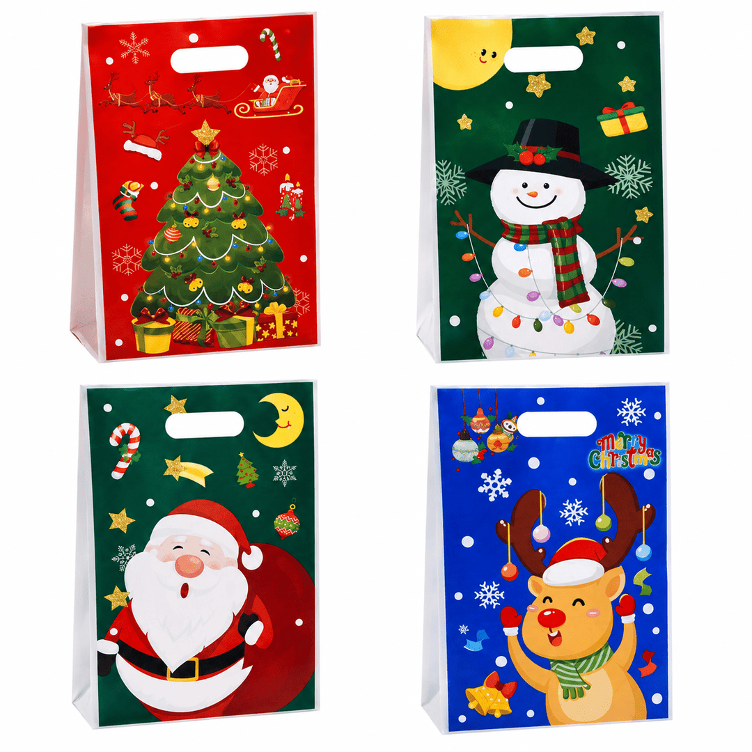 Pungi cadou de Crăciun cu mâner și personaje - mix 4 modele (set 50 buc) - CraftUp