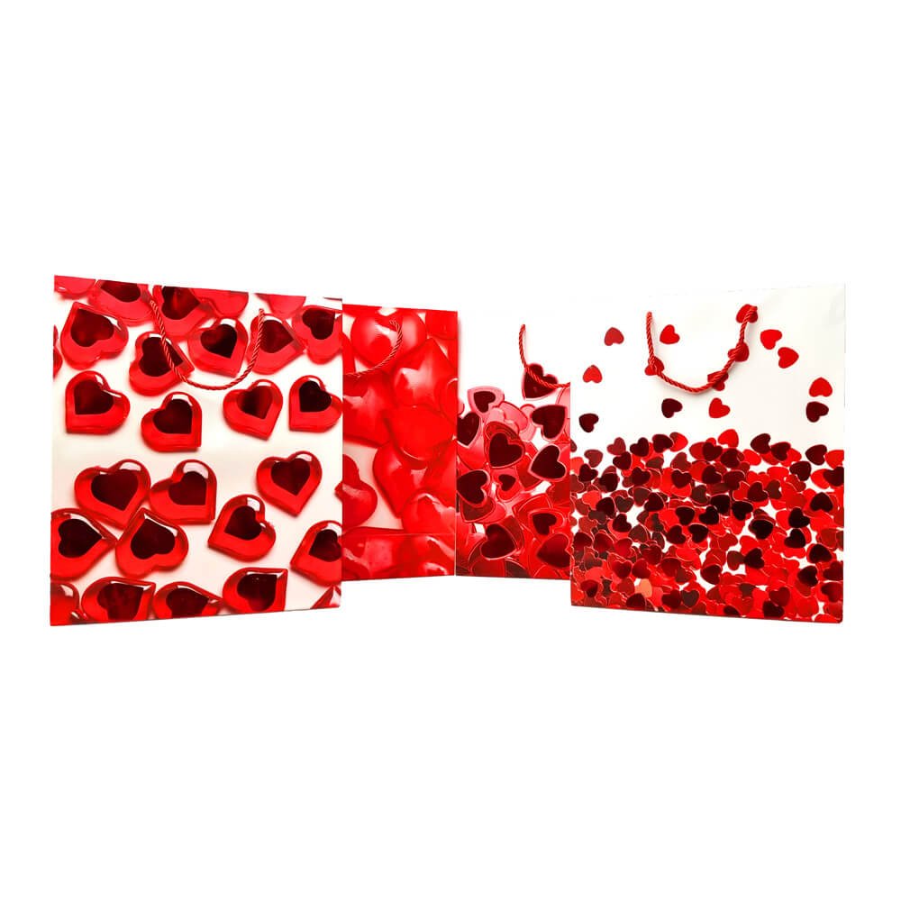 Pungi cadou dreptunghiulare mix 4 modele - Inimi (set 12 buc) - CraftUp