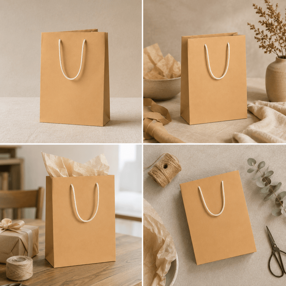 Pungi cadou dreptunghiulare uni - auriu (set 12 buc) - CraftUp