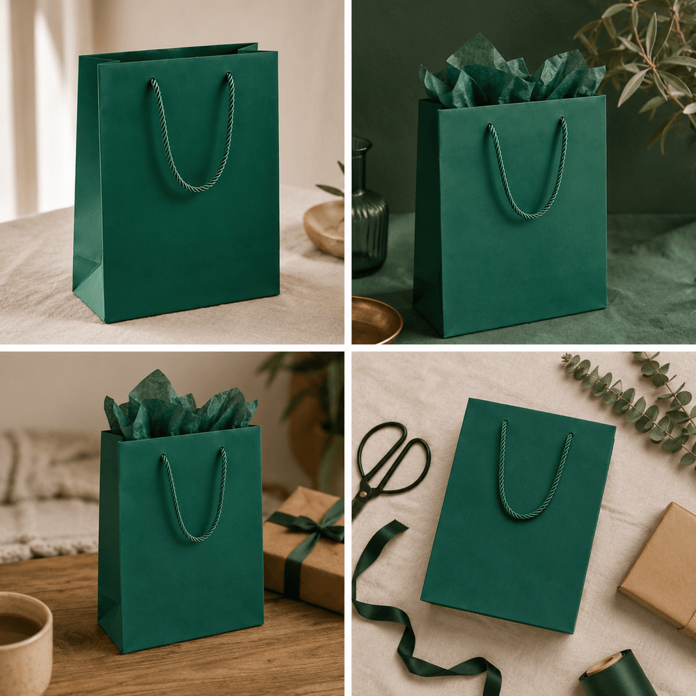 Pungi cadou dreptunghiulare uni - verde (set 12 buc) - CraftUp