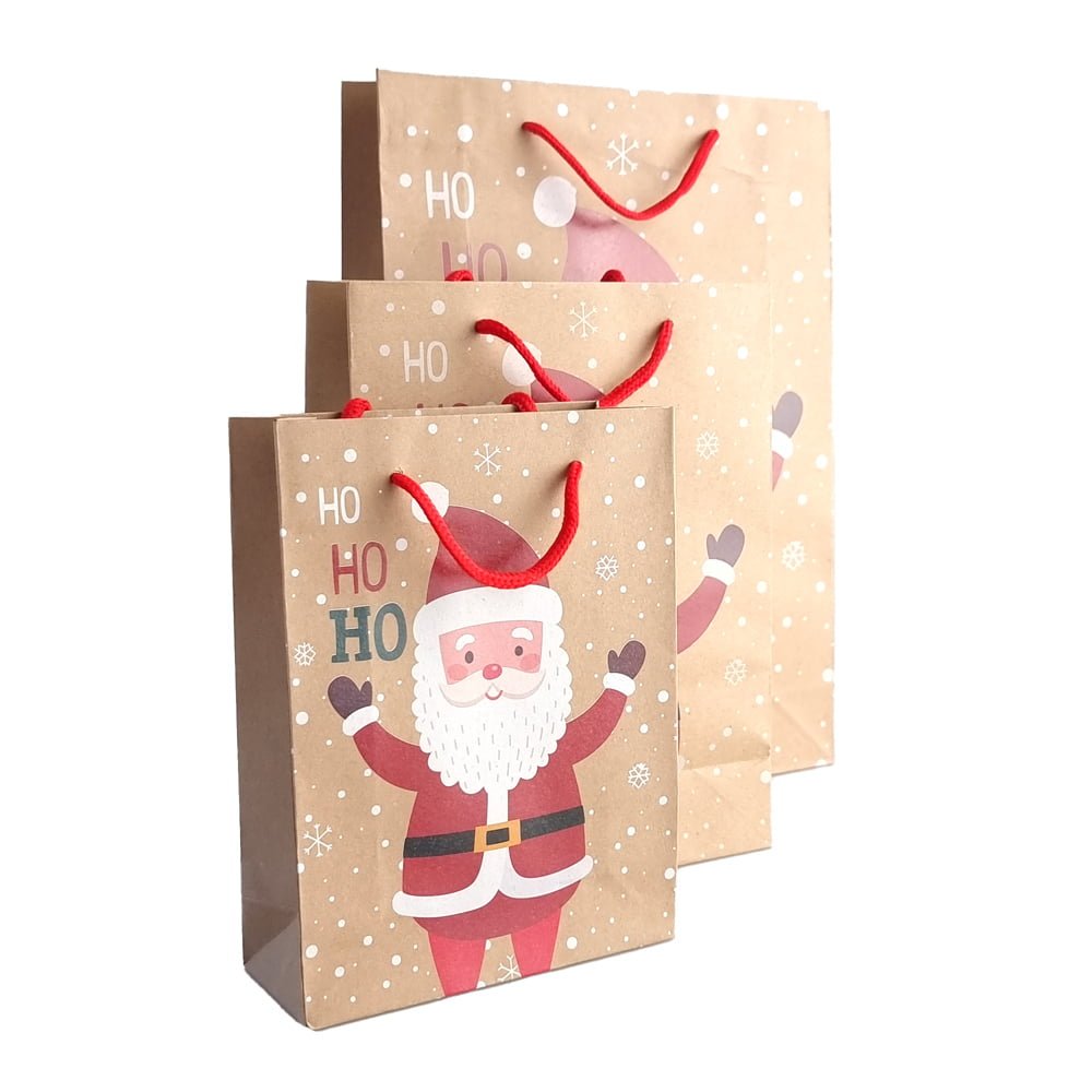 Pungi cadou kraft Crăciun model aleatoriu (set 12 buc) - CraftUp