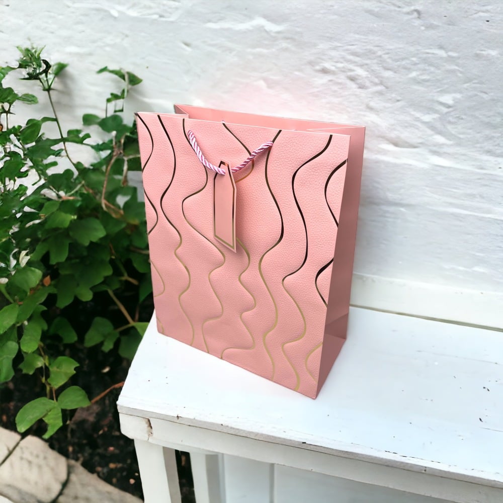 Pungi cadou model valuri aurii - roz (set 12 buc) - CraftUp