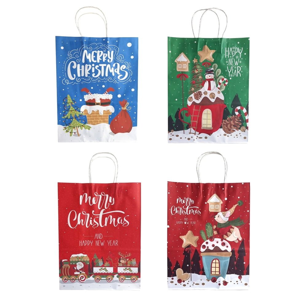 Pungi cadou peisaje de Crăciun mix 4 modele (set 12 buc) - CraftUp