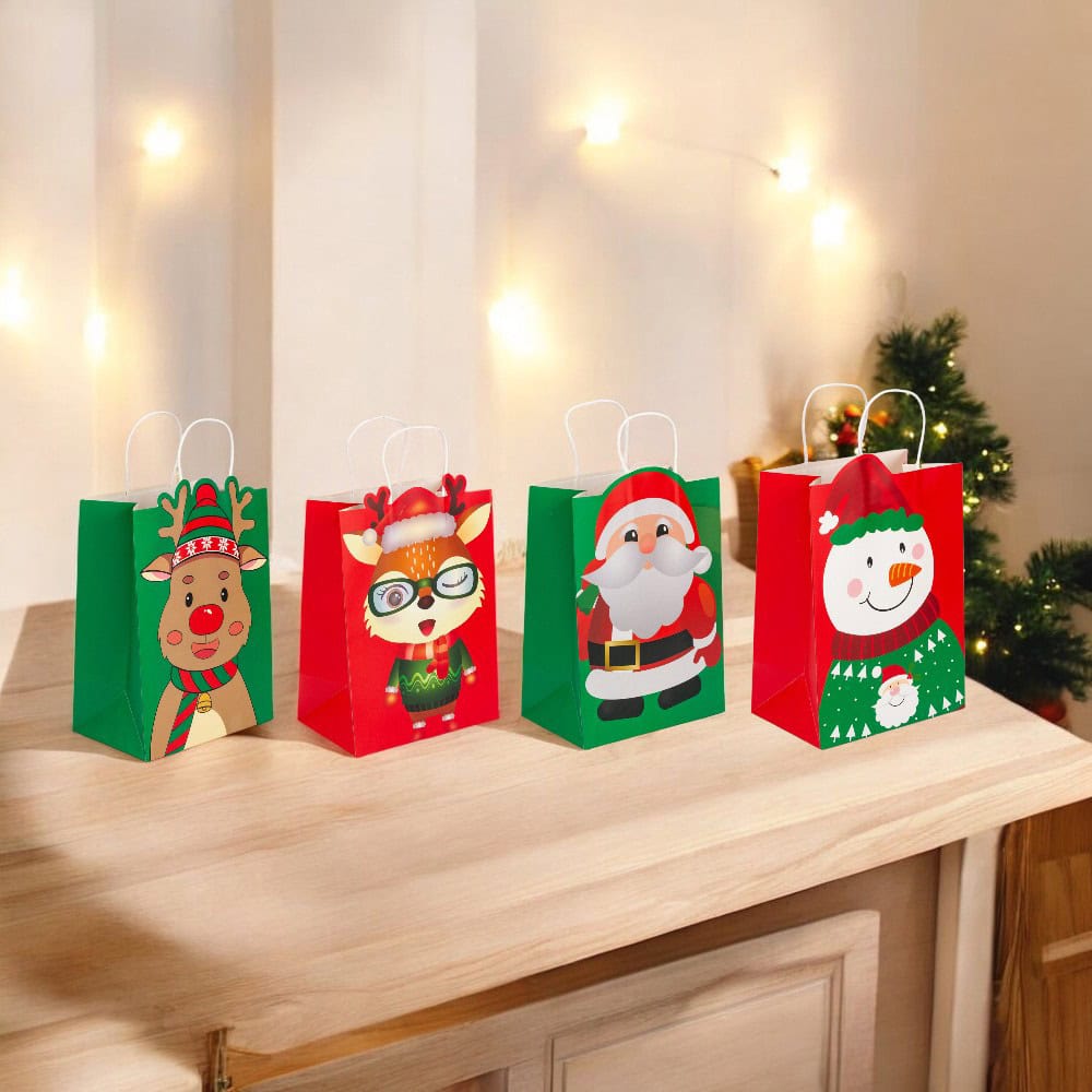 Pungi cadou personaje de Crăciun mix 4 tipare diferite - model 11 (set 12 buc) - CraftUp