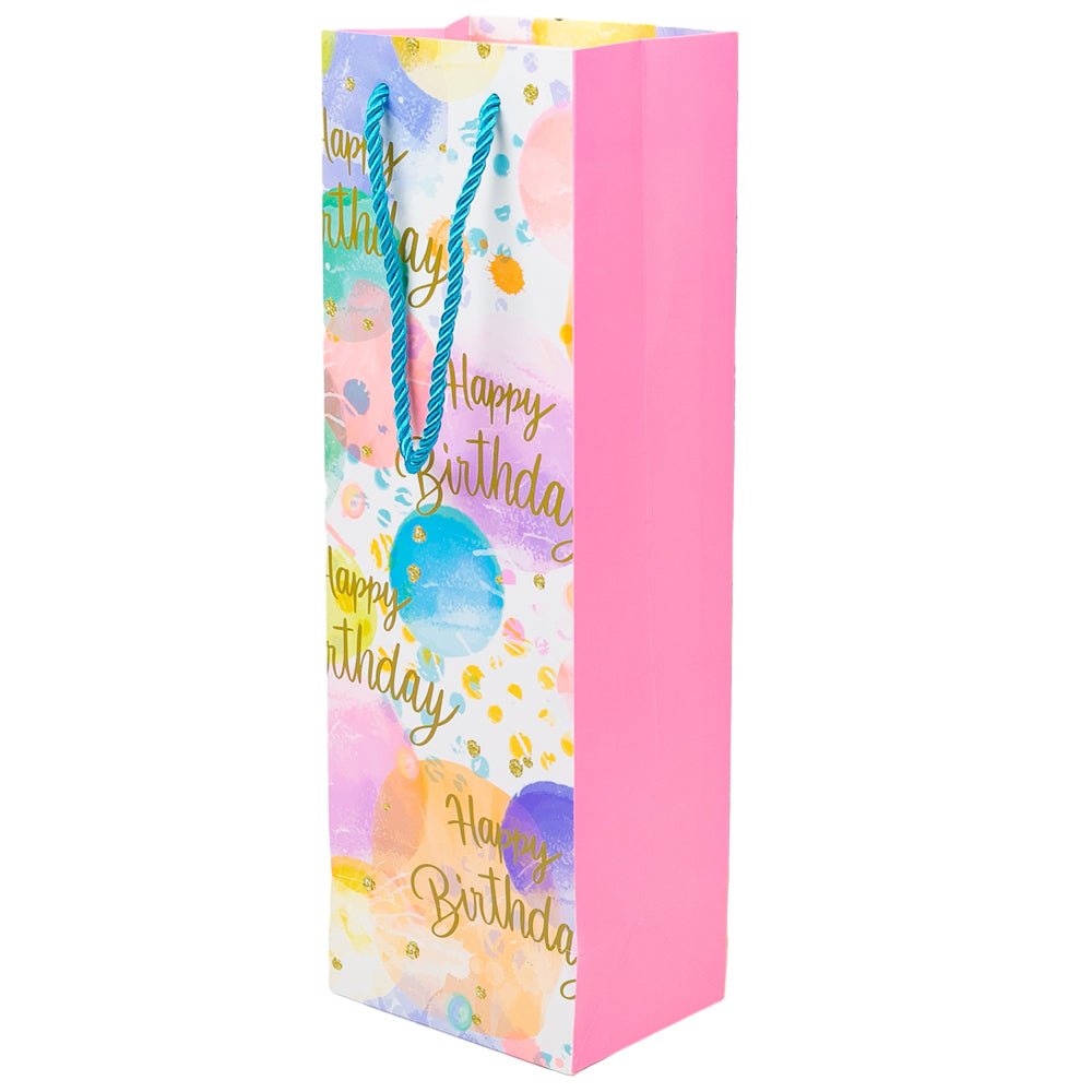 Pungi colorate pentru sticle cu mesaj Happy Birthday, mix 4 modele (set 12 buc) - CraftUp