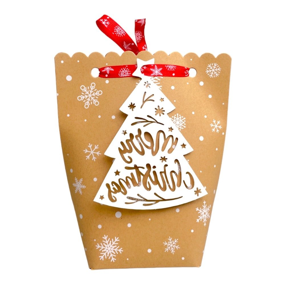 Pungi Crăciun cu panglică roșie și etichetă albă mix 6 modele (set 24 buc) 9x6.5x18 - CraftUp