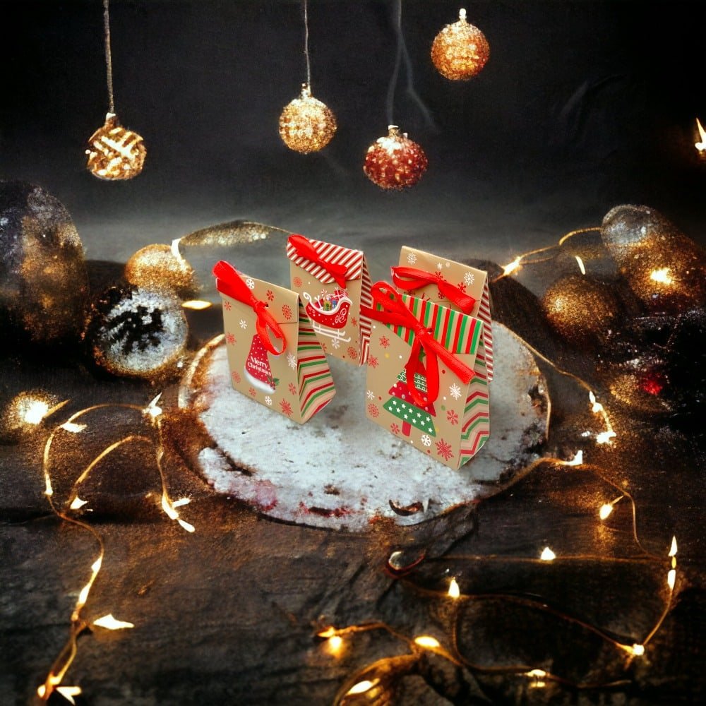 Pungi Crăciun cu panglică satin mix 4 modele (set 24 buc) 4x8x10cm - CraftUp