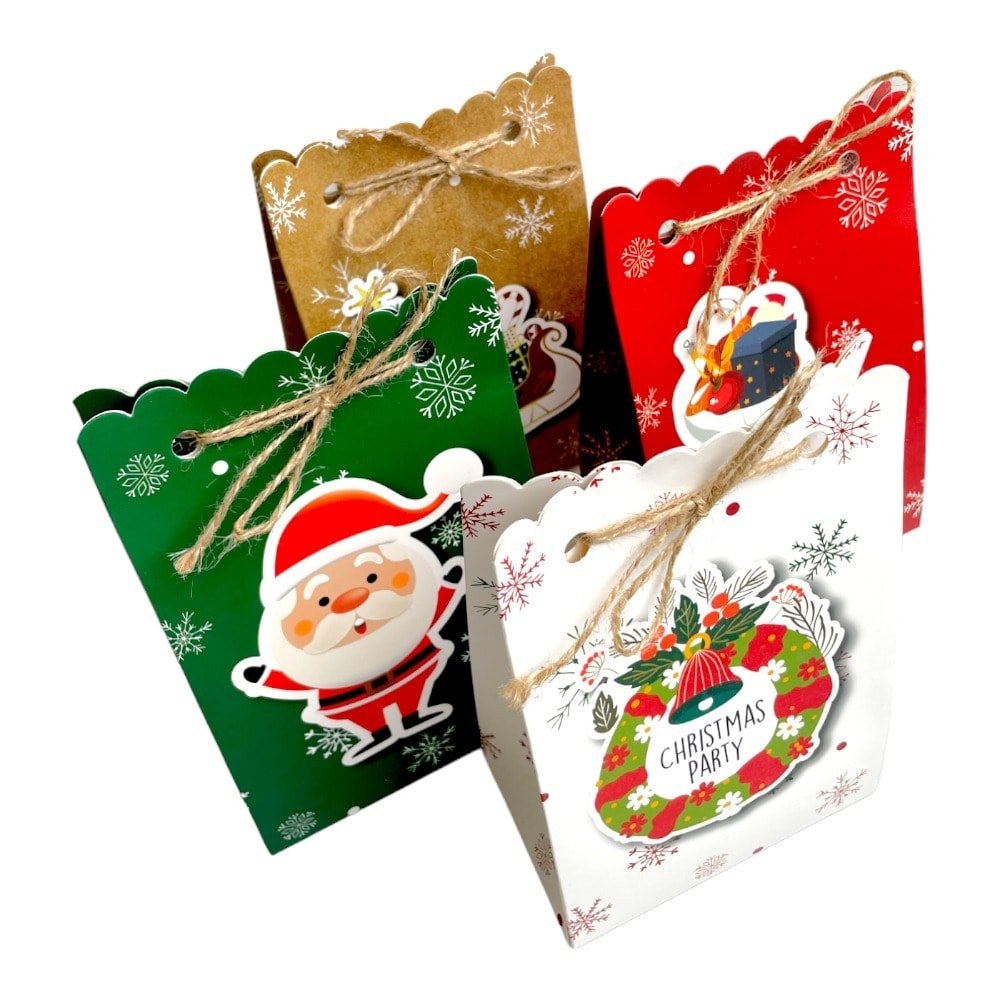 Pungi Crăciun cu sfoară iută mix 4 modele 3D (set 24 buc) 7x11.5x18cm - CraftUp