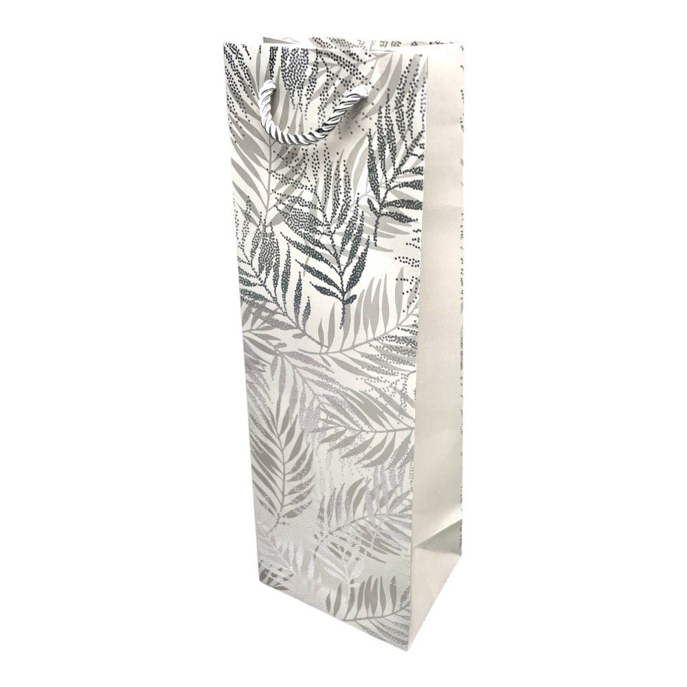 Pungi din hârtie pentru sticle model frunze - argintiu (set 12 buc) 36x9x12cm - CraftUp