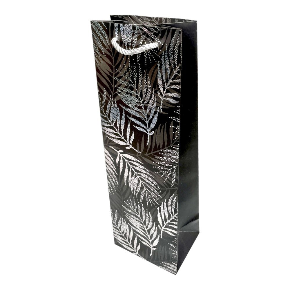 Pungi din hârtie pentru sticle model frunze - negru (set 12 buc) 36x9x12cm - CraftUp