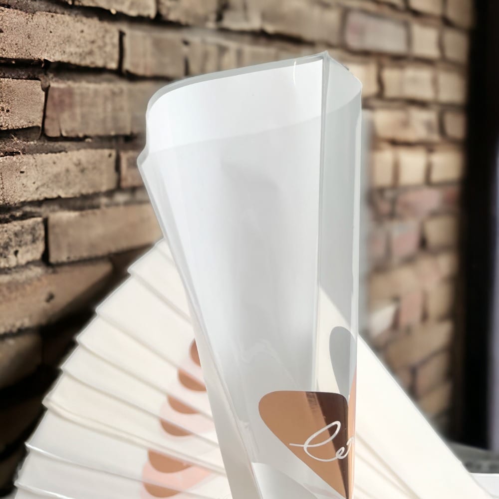 Pungi din plastic pentru flori model inimă - alb (set 30 buc) - CraftUp