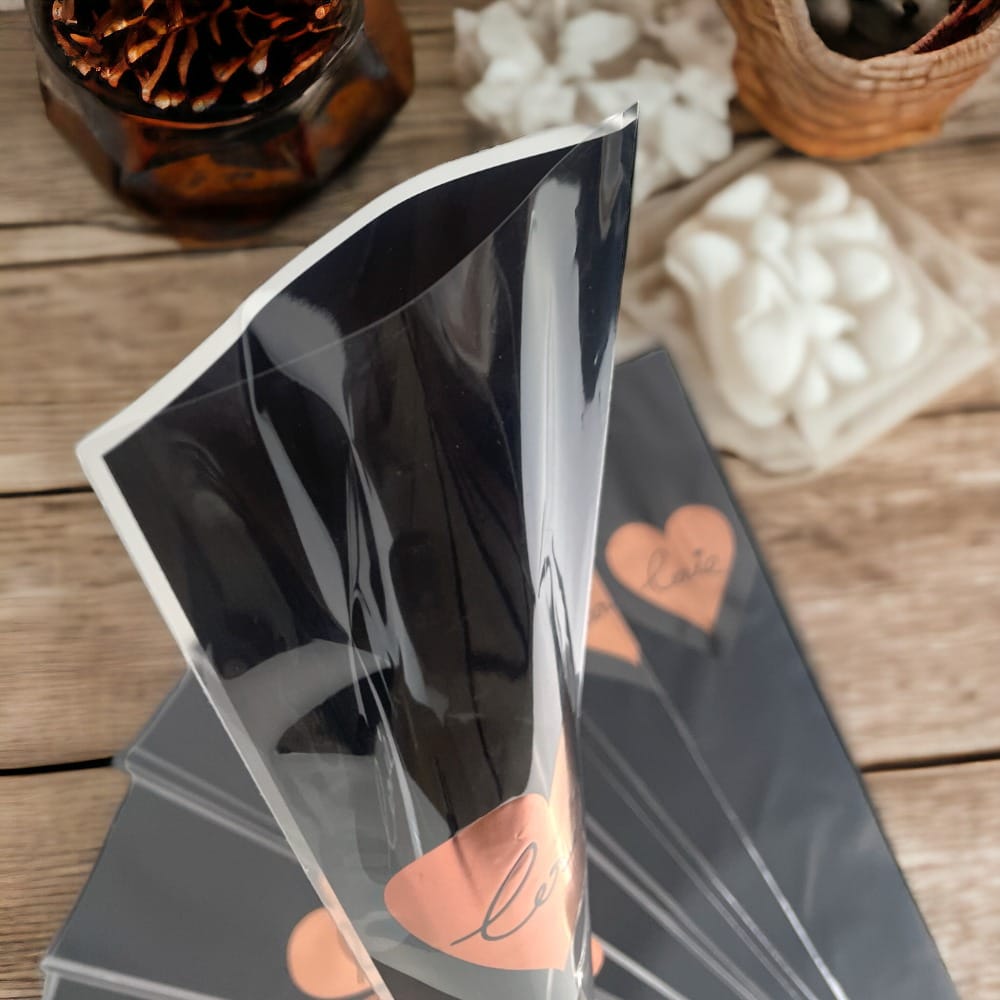 Pungi din plastic pentru flori model inimă - negru (set 30 buc) - CraftUp