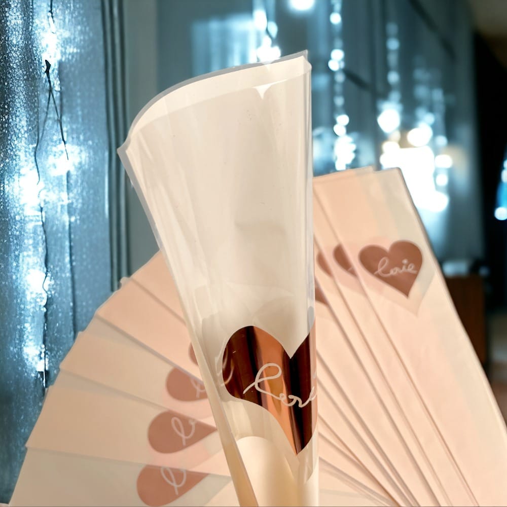 Pungi din plastic pentru flori model inimă - roz (set 30 buc) - CraftUp