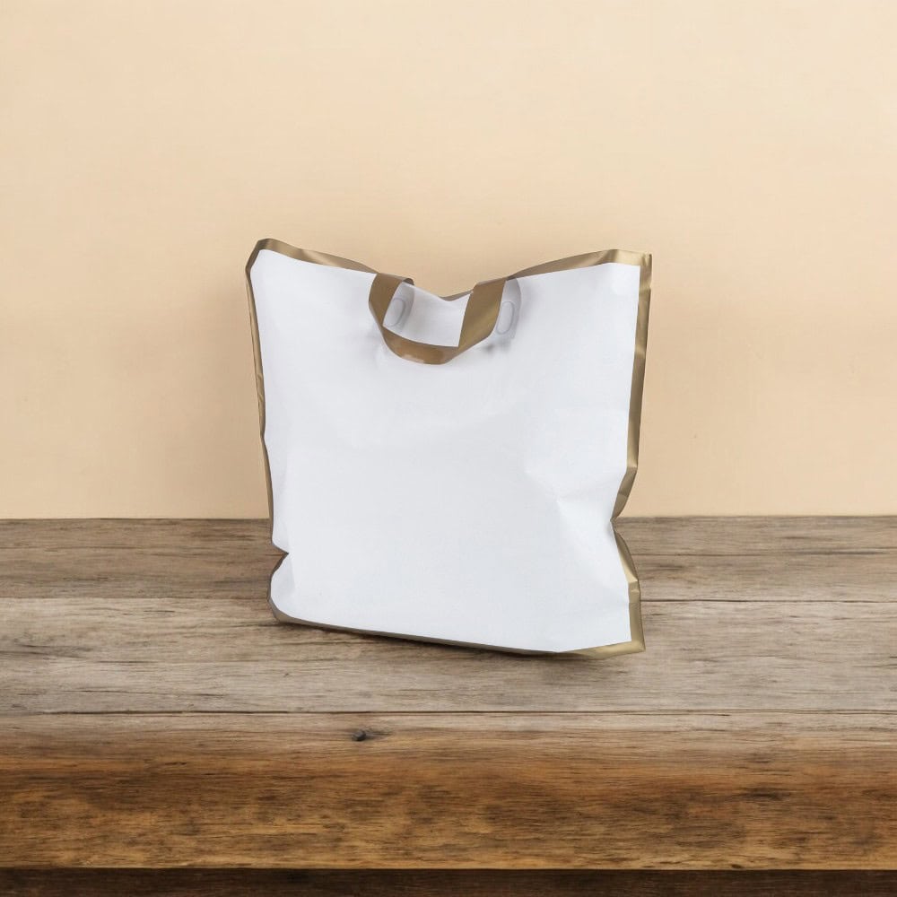 Pungi dreptunghiulare cu margini și mâner aurii - alb (set 50 buc) - CraftUp