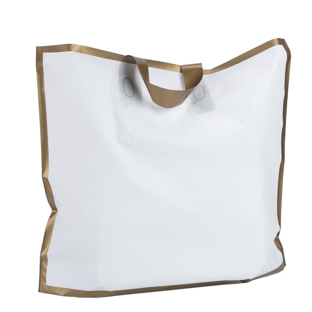 Pungi dreptunghiulare cu margini și mâner aurii - alb (set 50 buc) - CraftUp