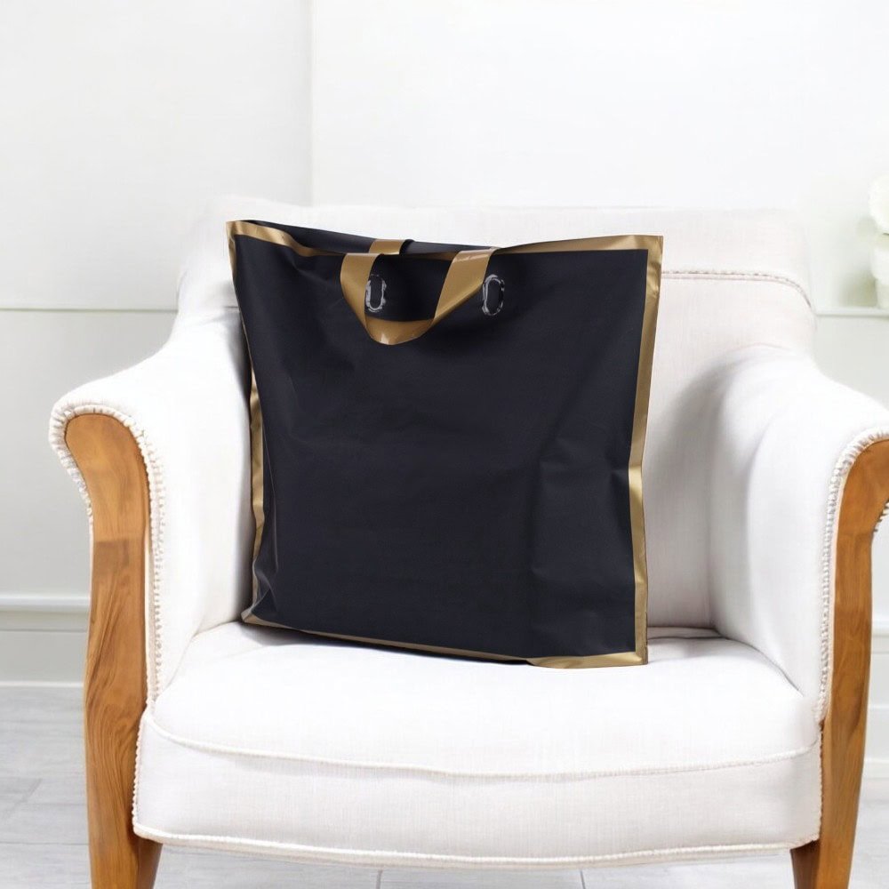 Pungi dreptunghiulare cu margini și mâner aurii - negru (set 50 buc) - CraftUp