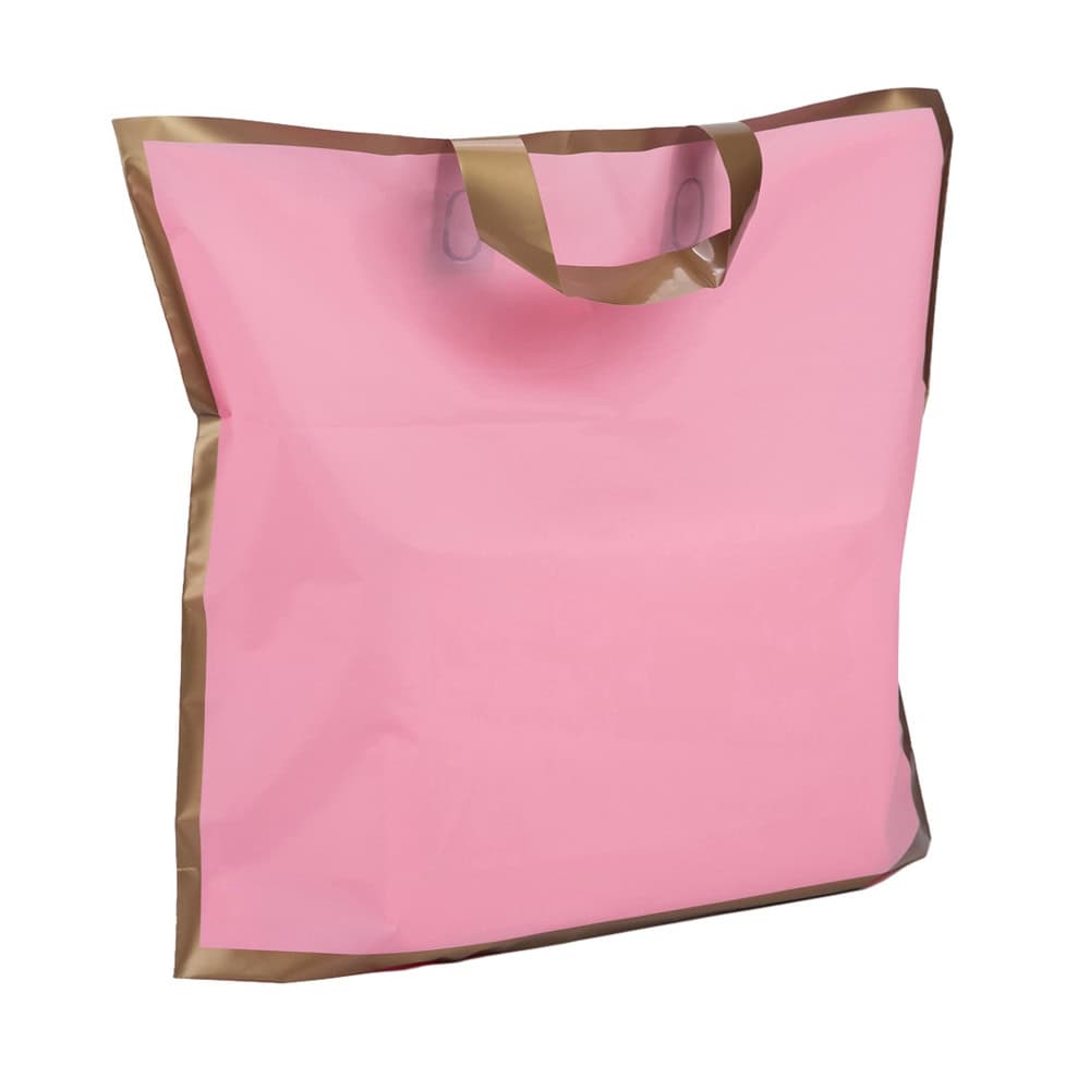 Pungi dreptunghiulare cu margini și mâner aurii - roz (set 50 buc) - CraftUp