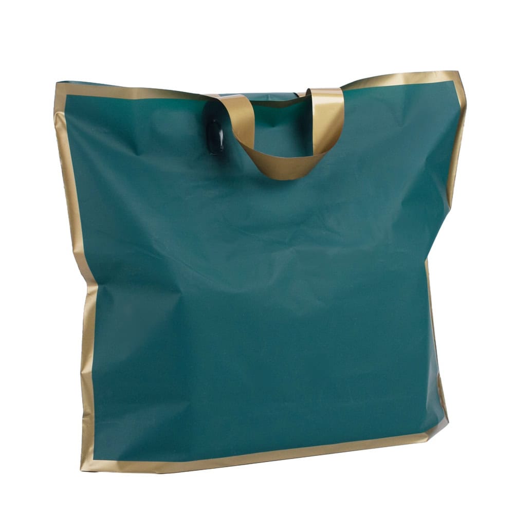 Pungi dreptunghiulare cu margini și mâner aurii - verde închis (set 50 buc) - CraftUp