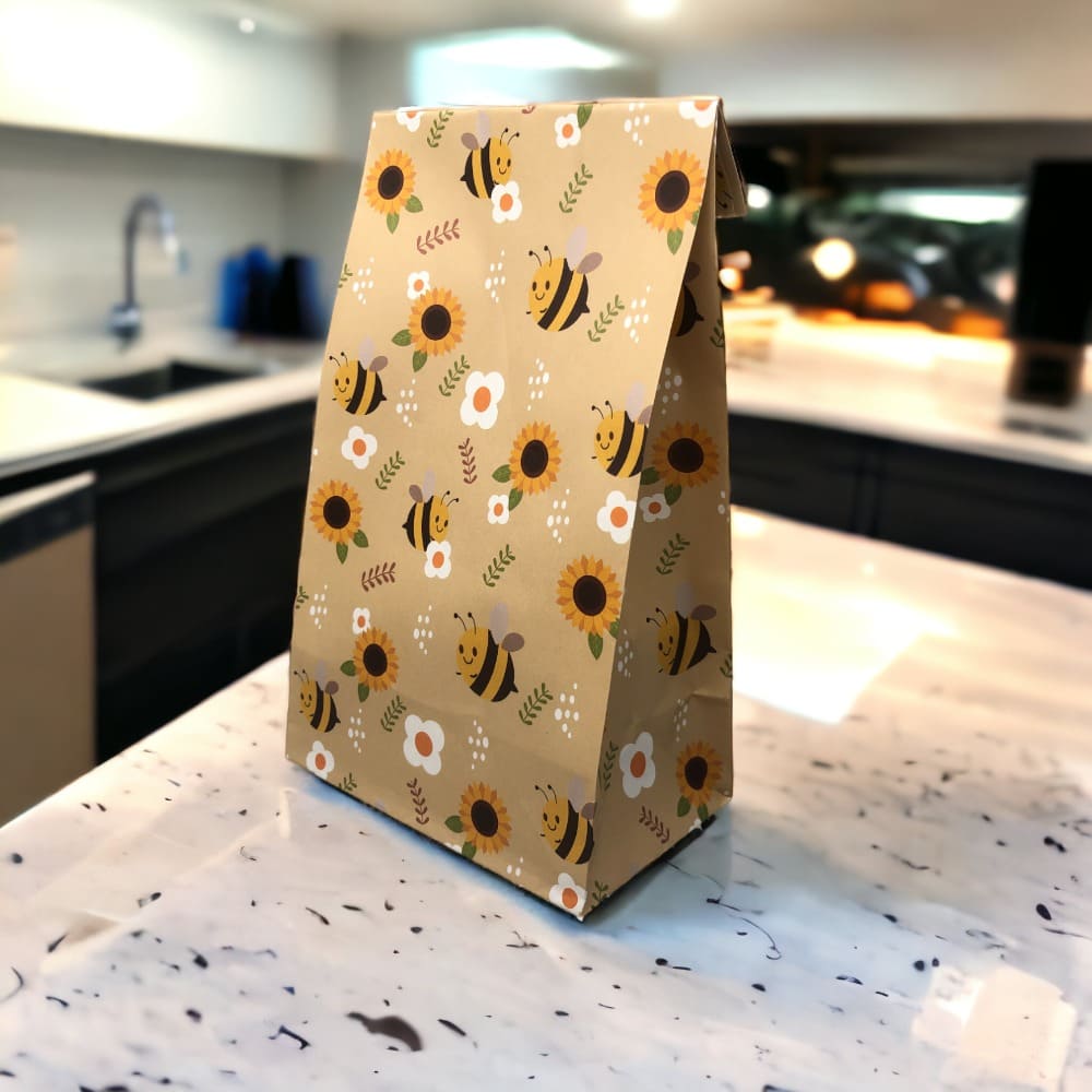 Pungi dreptunghiulare cu model albinuțe și sticker - bej (set 25 buc) 24x13x8cm - CraftUp