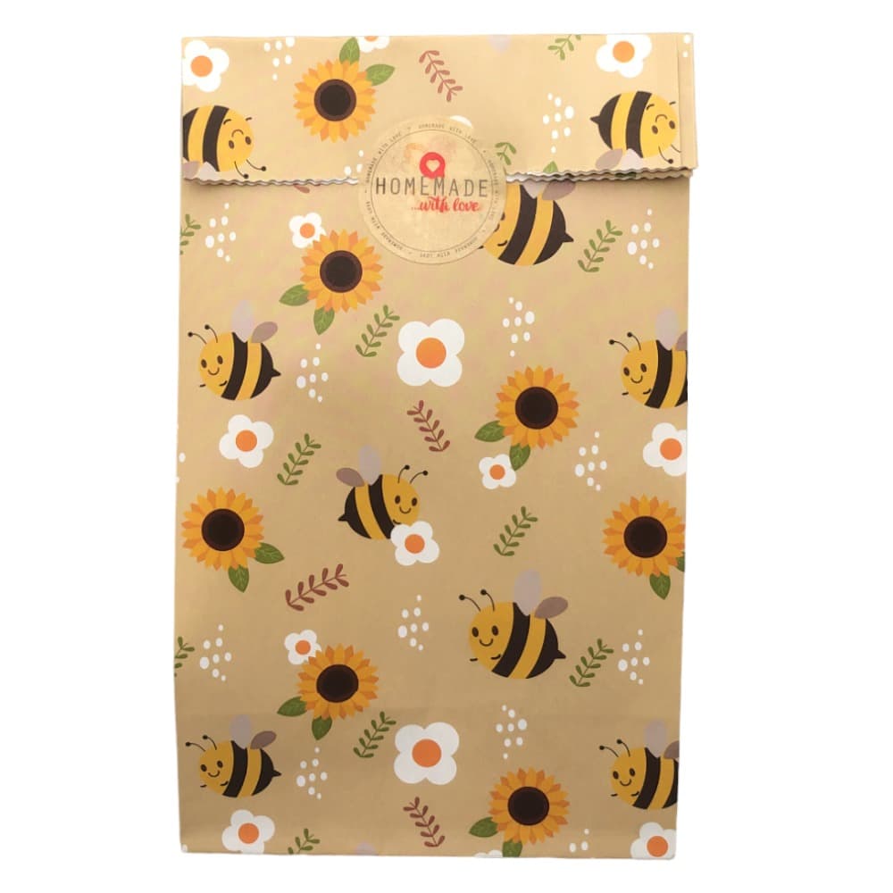 Pungi dreptunghiulare cu model albinuțe și sticker - bej (set 25 buc) 24x13x8cm - CraftUp