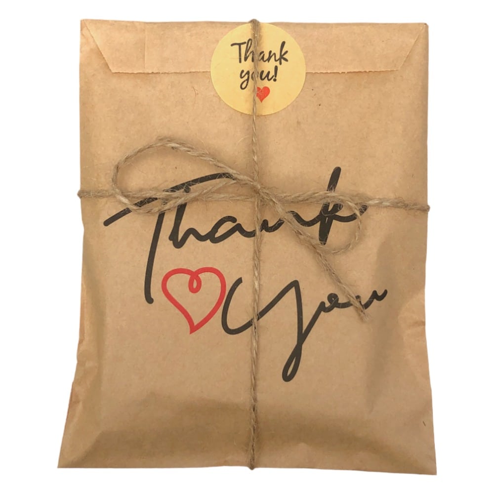 Pungi dreptunghiulare cu sfoară și sticker model Thank You (set 25 buc) 13x18cm - CraftUp