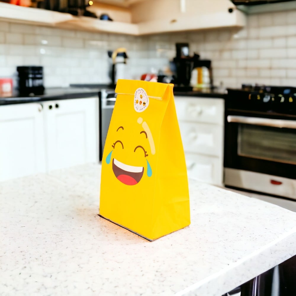 Pungi dreptunghiulare model emoticoane și sticker - galben (set 24 buc) - CraftUp