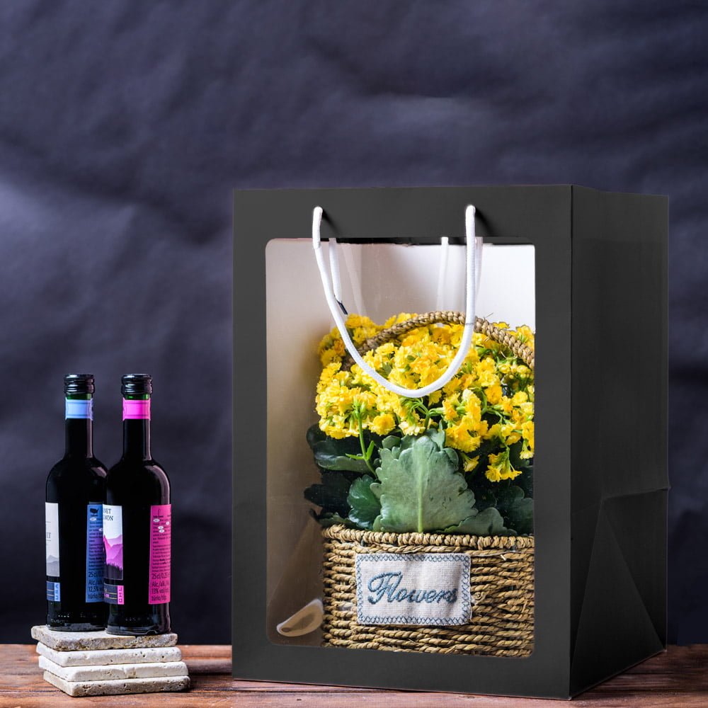 Pungi hârtie cu fereastră - negru (set 10 buc) - CraftUp