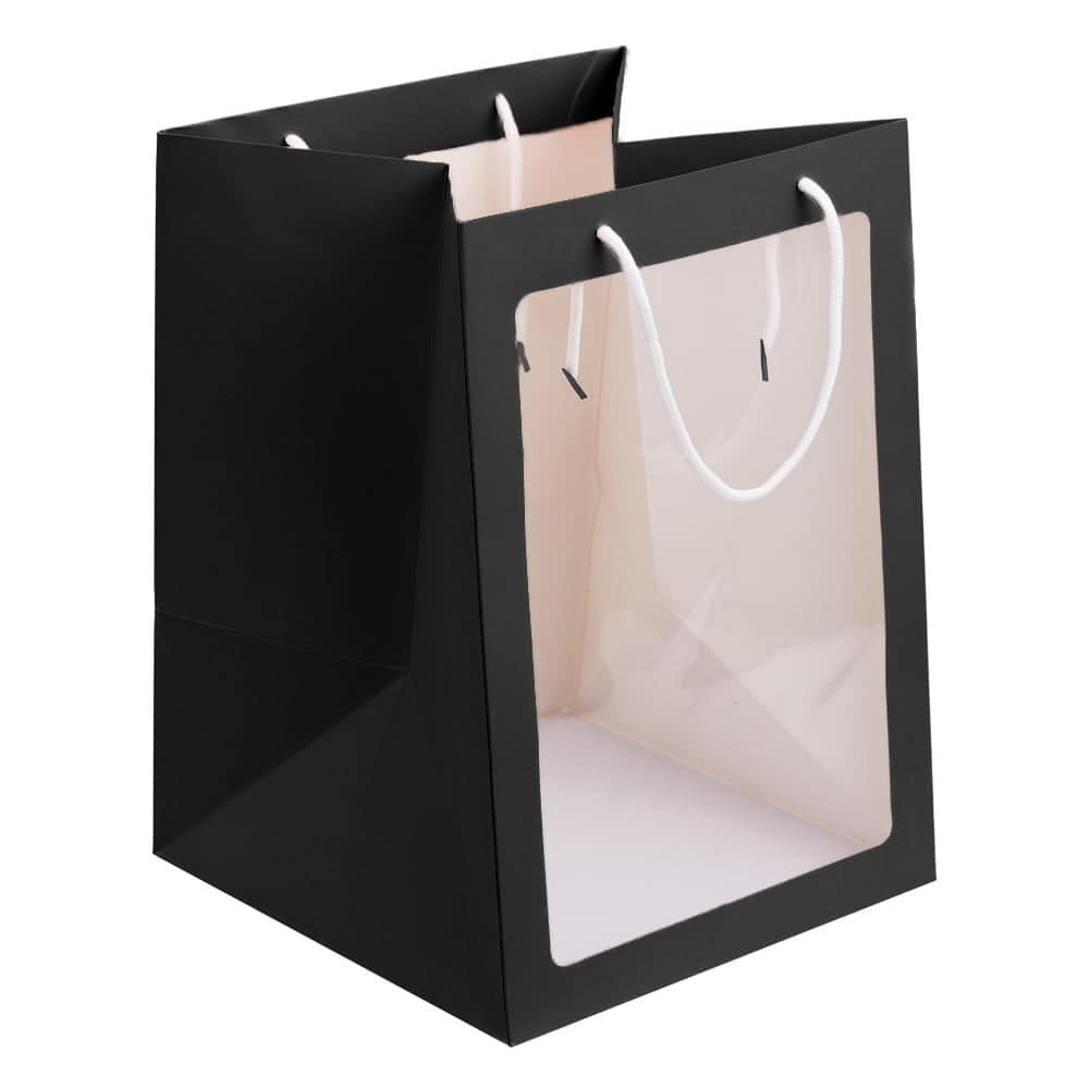 Pungi hârtie cu fereastră - negru (set 10 buc) - CraftUp