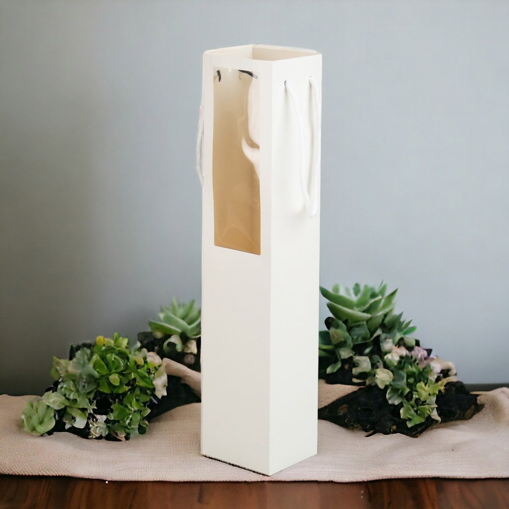 Pungi hârtie înalte cu fereastră si mâner - alb (set 12 buc) - CraftUp