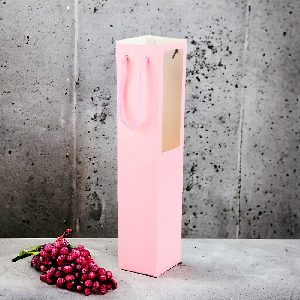 Pungi hârtie înalte cu fereastră si mâner - roz (set 12 buc) - CraftUp