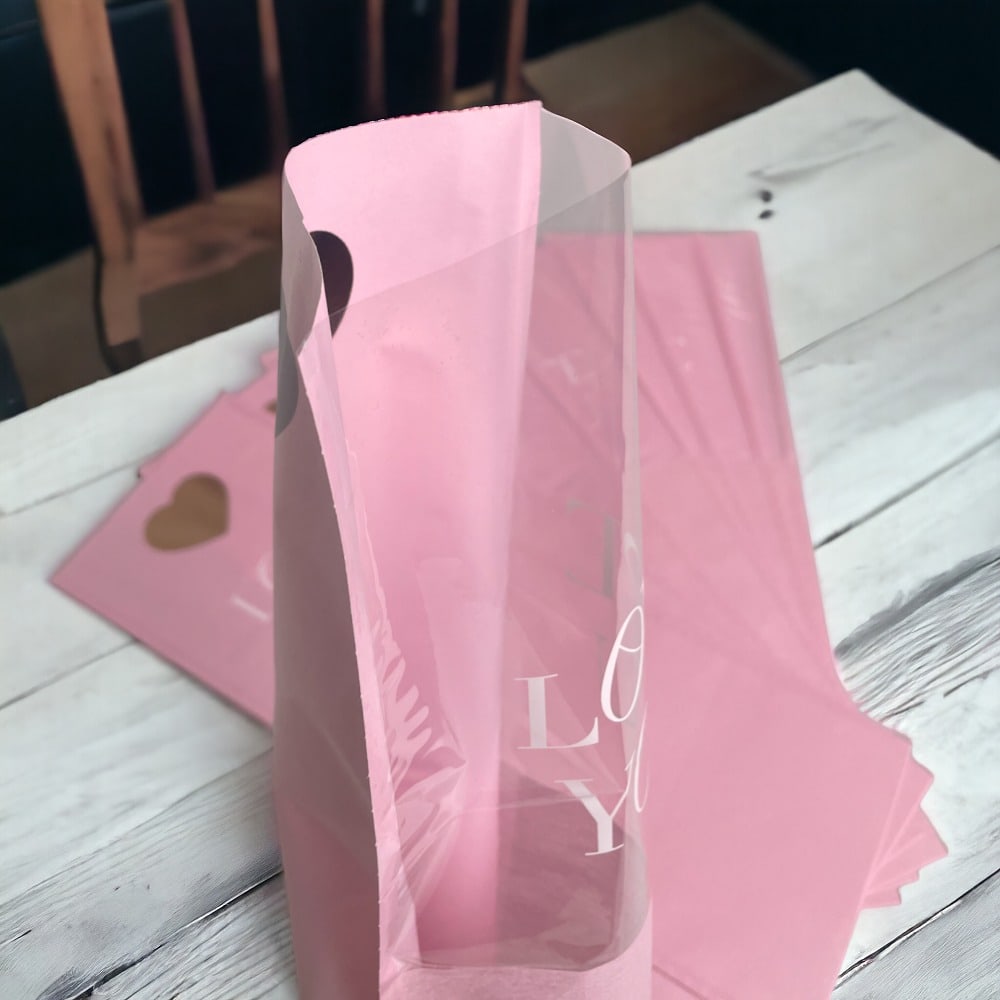 Pungi hârtie pentru flori Love you - roz (set 10 buc) - CraftUp