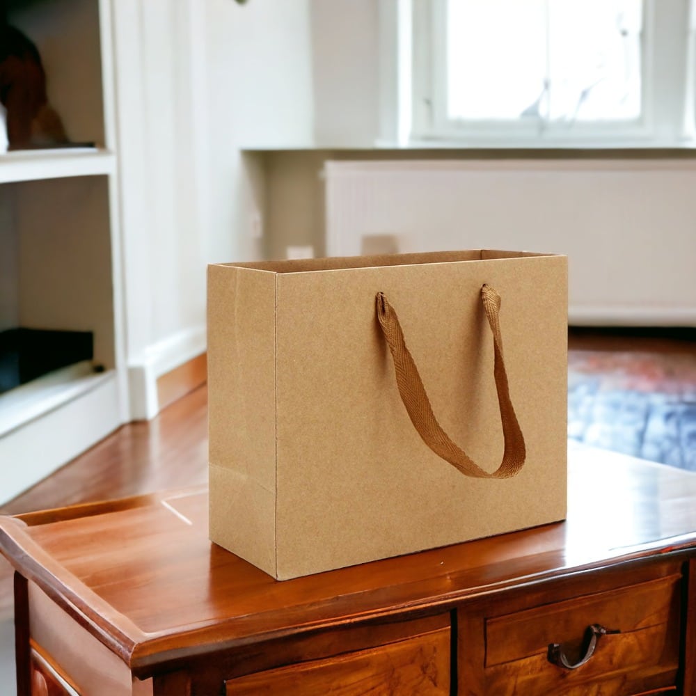 Pungi kraft dreptunghiulare cu mâner textil (set 12 buc) - CraftUp