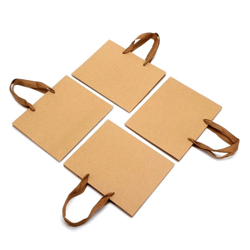 Pungi kraft dreptunghiulare cu mâner textil (set 12 buc) - CraftUp